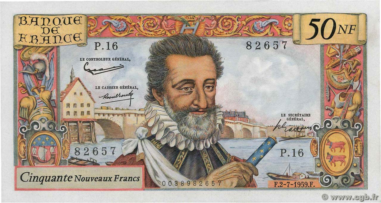 50 Nouveaux Francs HENRI IV FRANCIA  1959 F.58.02 SPL+