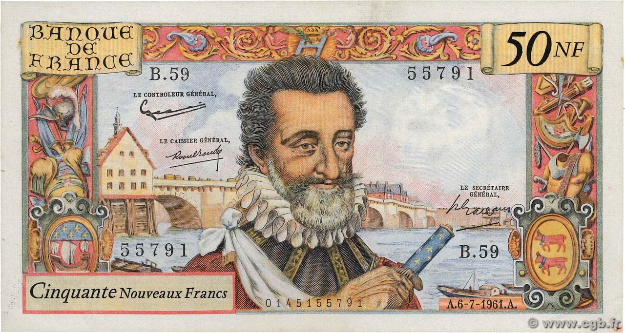 50 Nouveaux Francs HENRI IV FRANCIA  1961 F.58.06 MBC