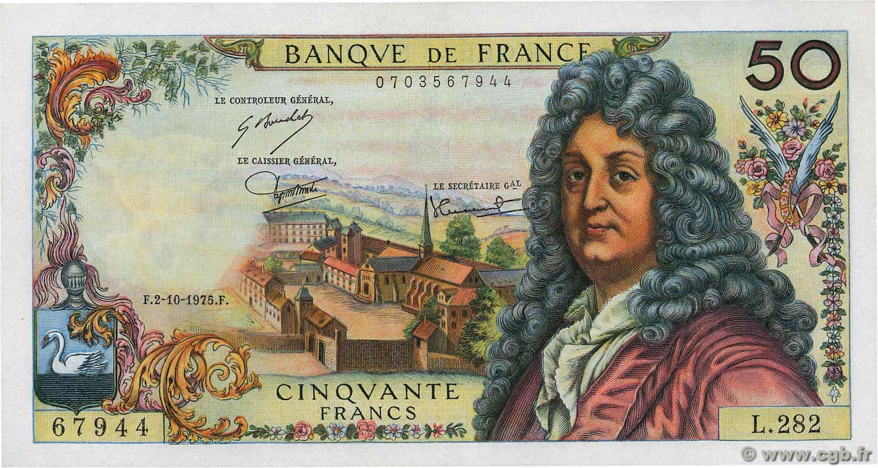 50 Francs RACINE FRANCIA  1975 F.64.31 q.FDC