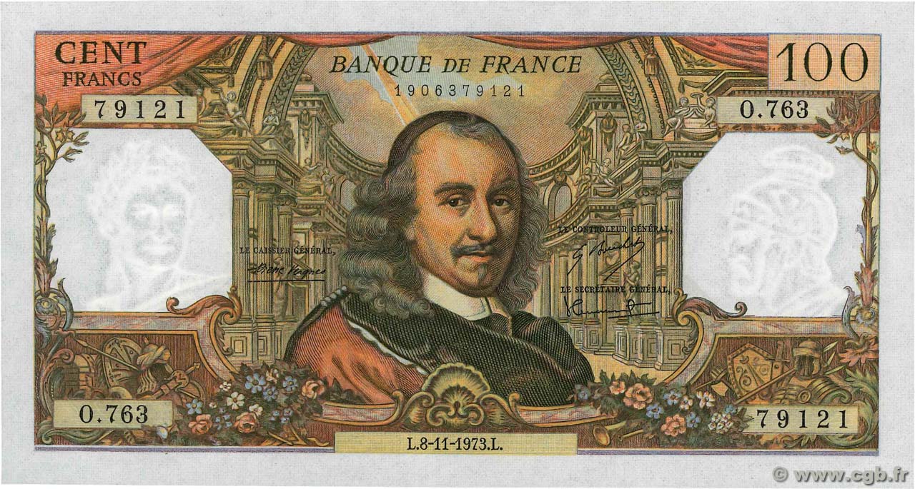 100 Francs CORNEILLE FRANCE  1973 F.65.44 UNC