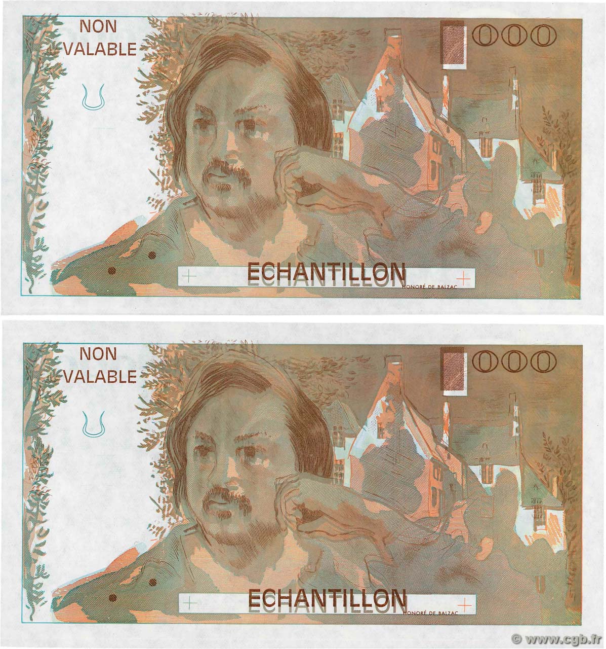 1000 Francs BALZAC Échantillon FRANCIA  1980 EC.1980.01 AU