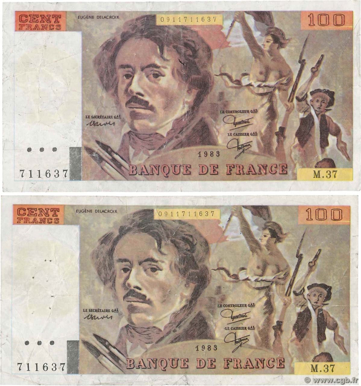 100 Francs DELACROIX modifié Faux FRANCE  1980 F.69.04bx F+