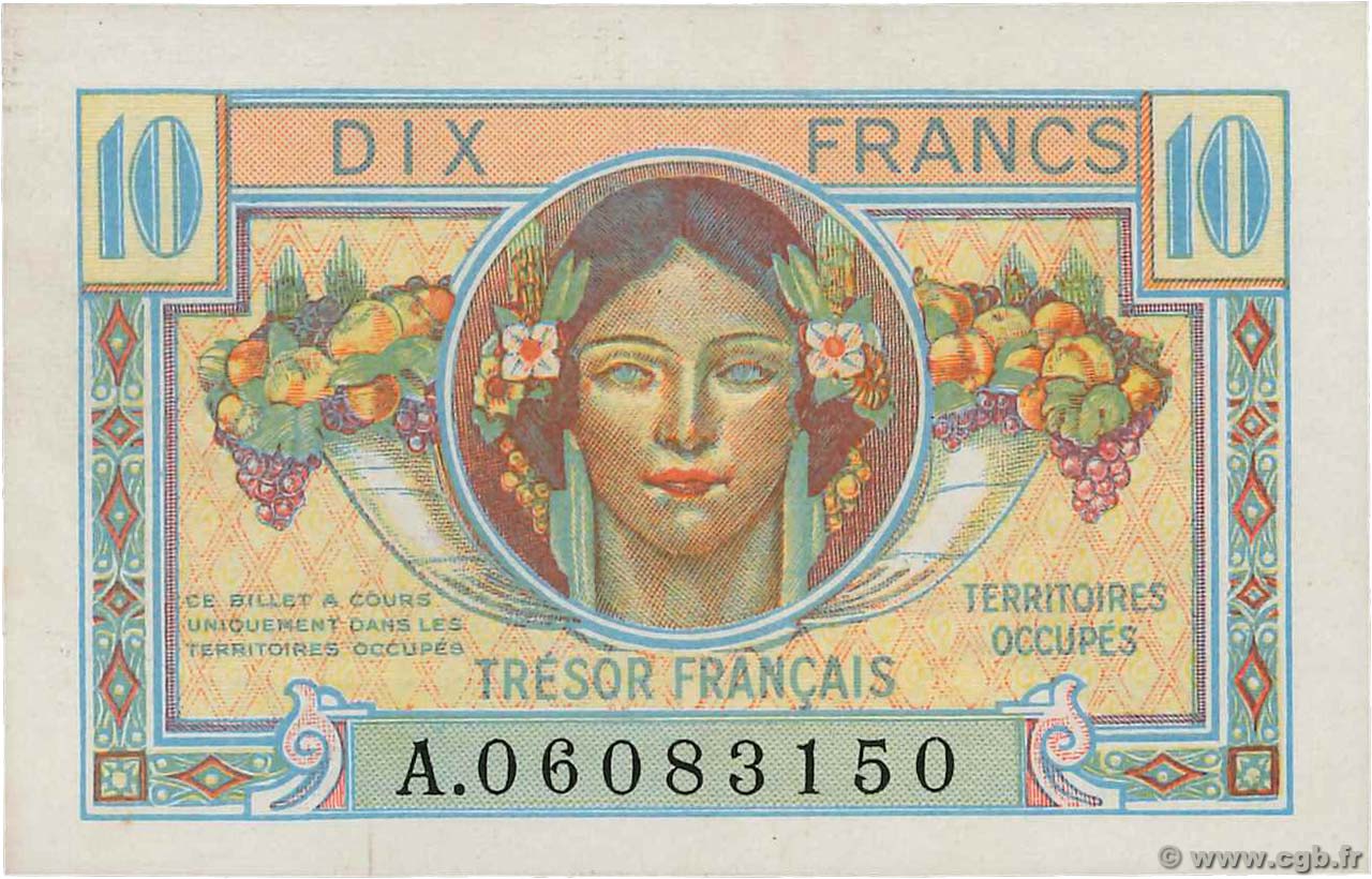 10 Francs TRÉSOR FRANÇAIS FRANKREICH  1947 VF.30.01 fST+