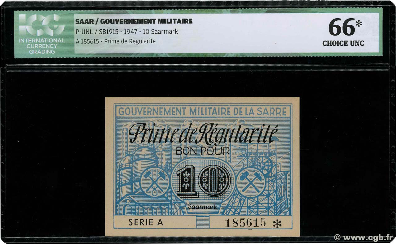 10 Saarmark FRANCE Regionalismus und verschiedenen  1947 P.- ST