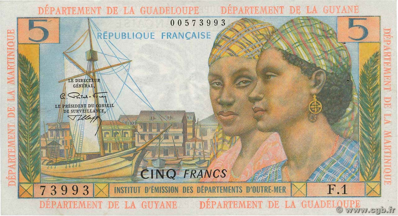 5 Francs FRENCH ANTILLES  1964 P.07b XF-