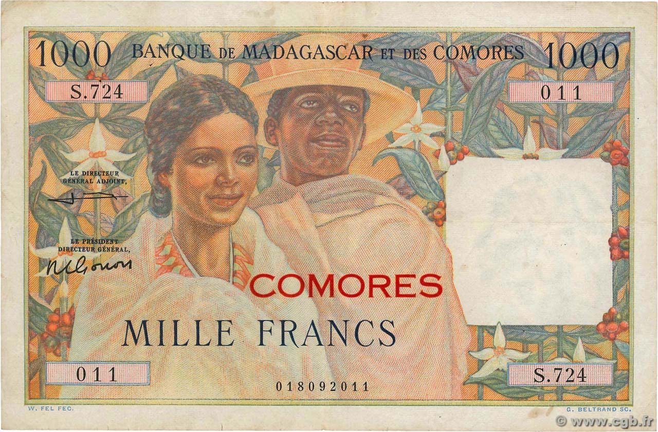 1000 Francs COMORES  1963 P.05b TB+