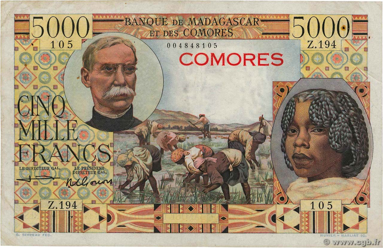 5000 Francs COMORE  1963 P.06c q.BB