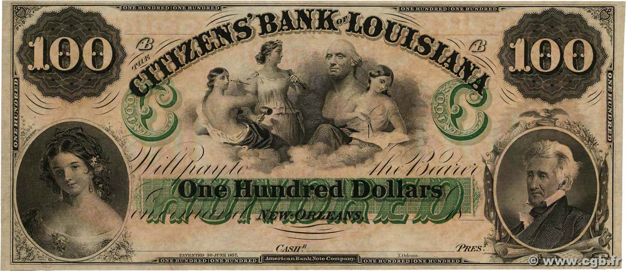 100 Dollars Non émis STATI UNITI D AMERICA New Orleans 1850  FDC