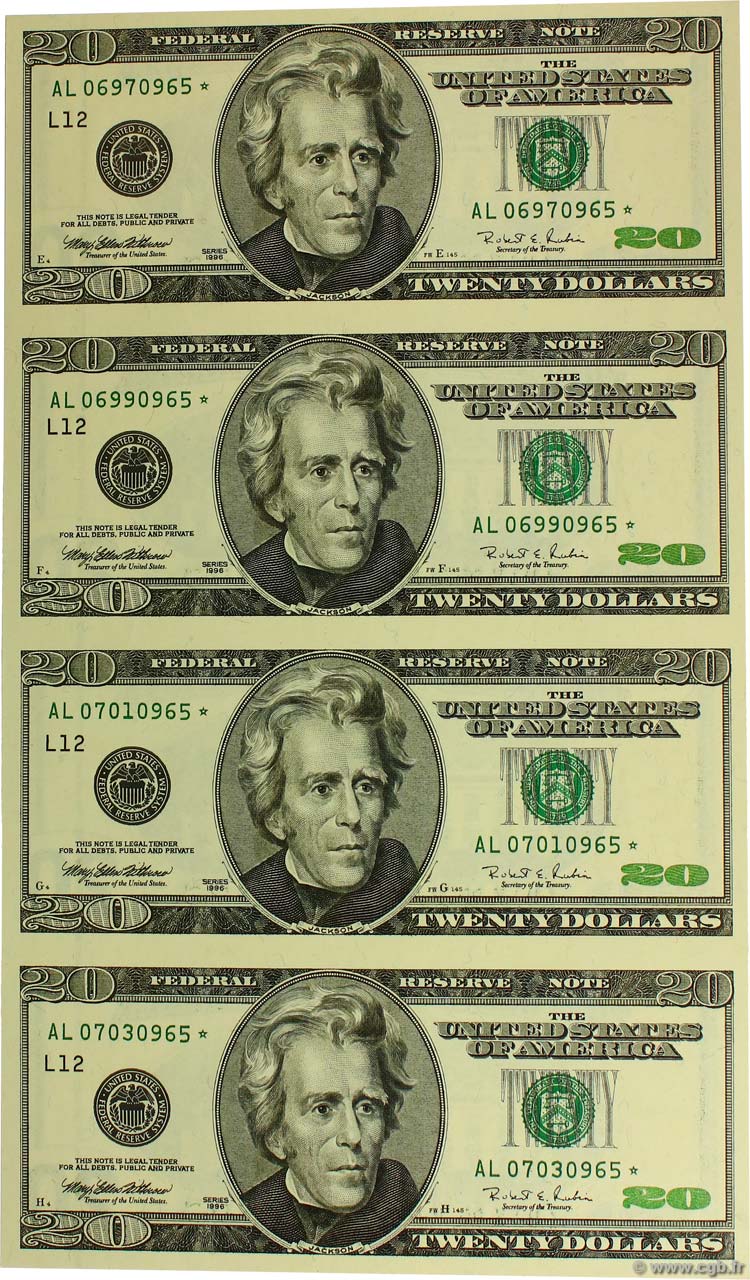 20 Dollars Remplacement STATI UNITI D AMERICA  1996 P.501pl FDC