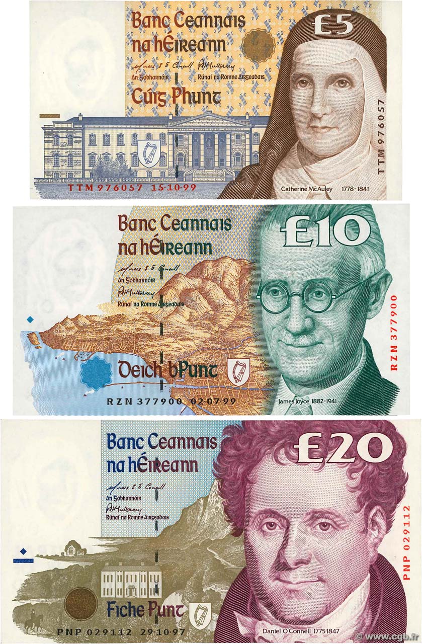 5, 10 et 20 Pounds IRELAND REPUBLIC  1999 P.075b, P.076b et P077b UNC