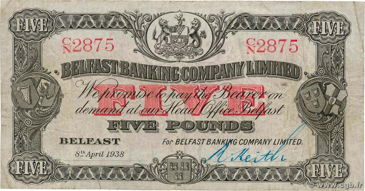5 Pounds NORTHERN IRELAND  1966 P.127b S