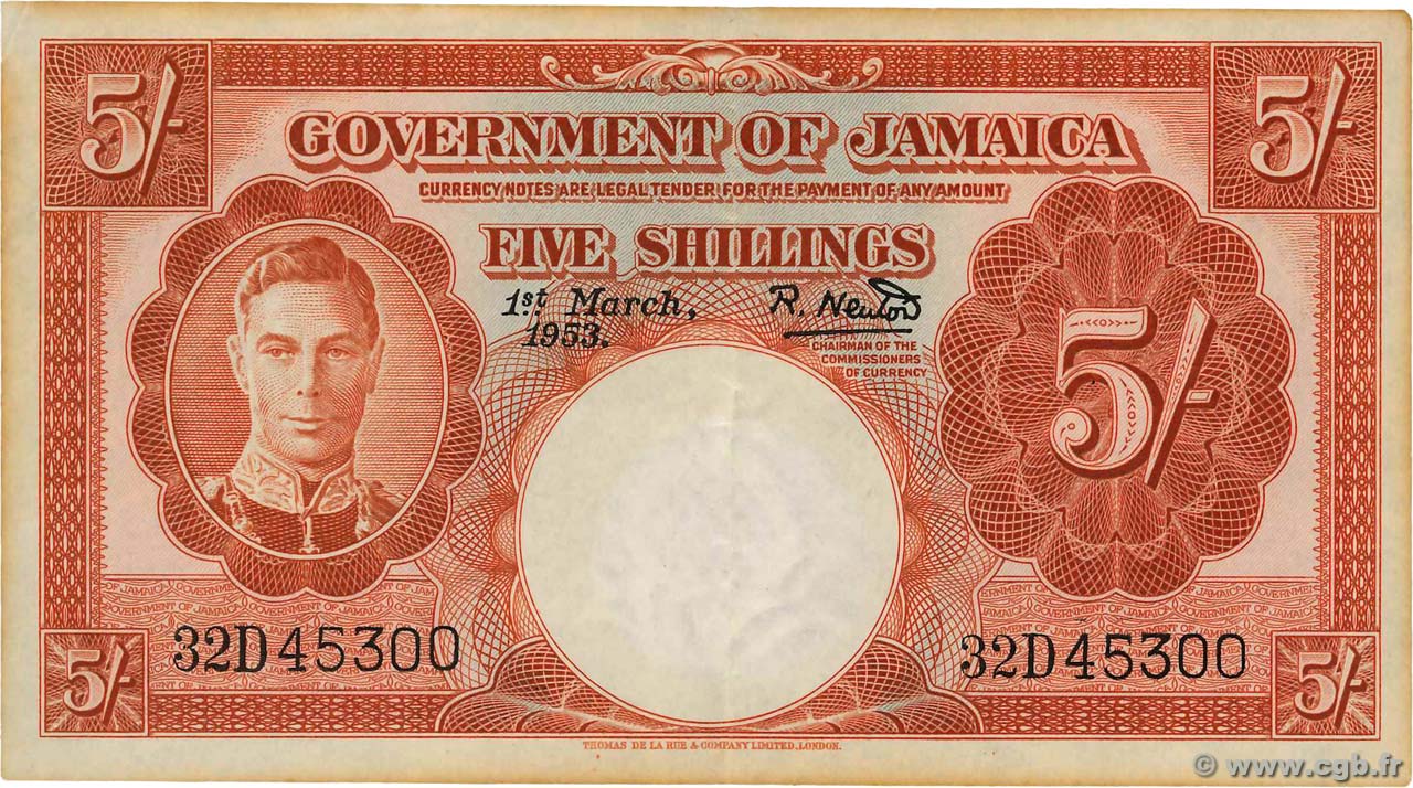 5 Shillings JAMAÏQUE  1958 P.37b TTB