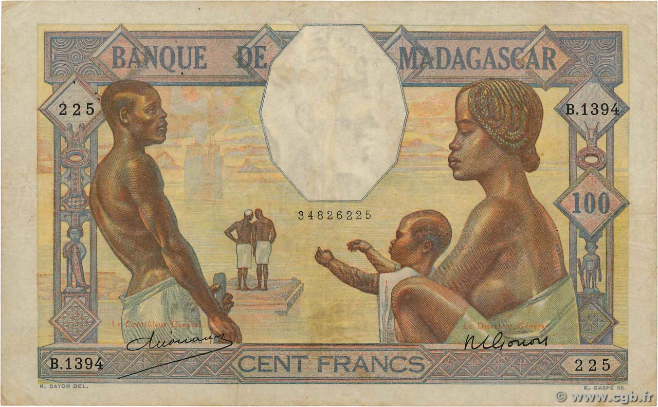 100 Francs MADAGASCAR  1948 P.040 TTB