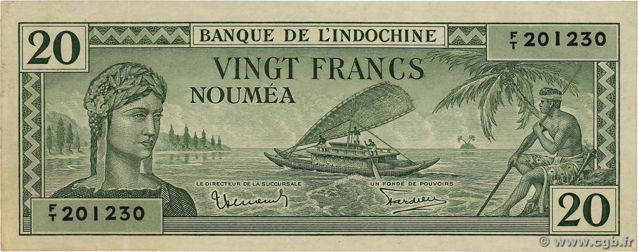 20 Francs NOUVELLE CALÉDONIE  1944 P.49 SPL