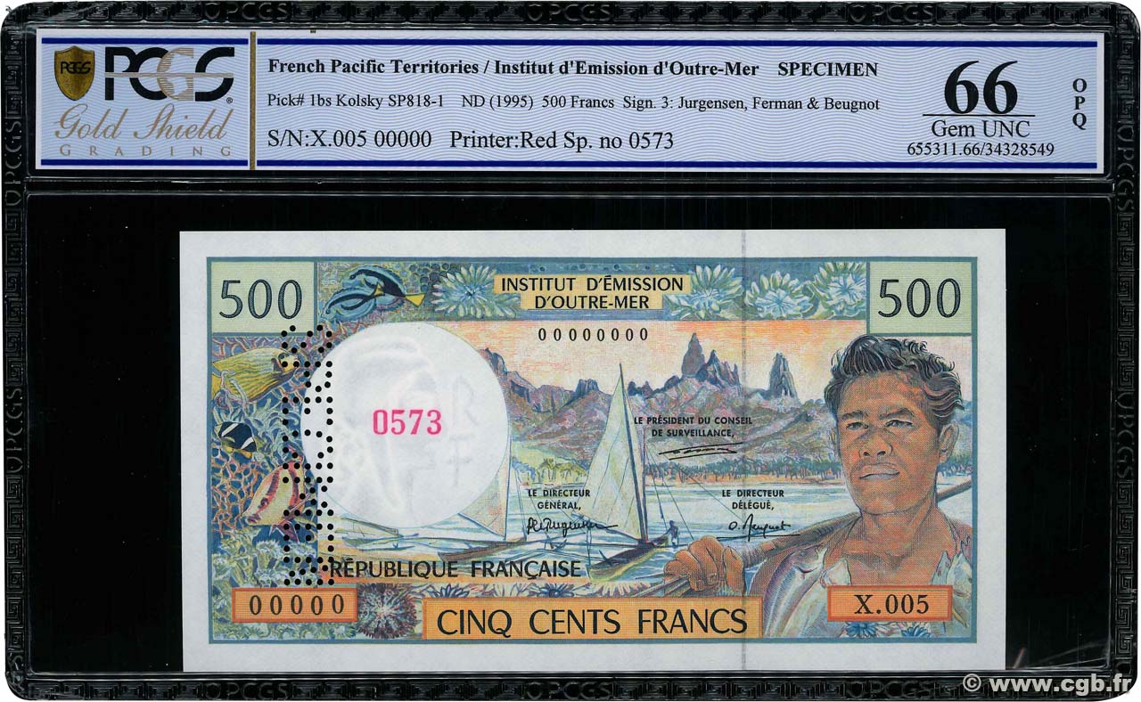 500 Francs Spécimen FRENCH PACIFIC TERRITORIES  1992 P.01bs ST