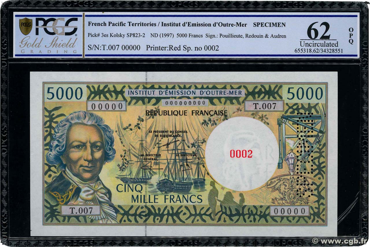5000 Francs Spécimen POLYNESIA, FRENCH OVERSEAS TERRITORIES  1997 P.03es UNC-