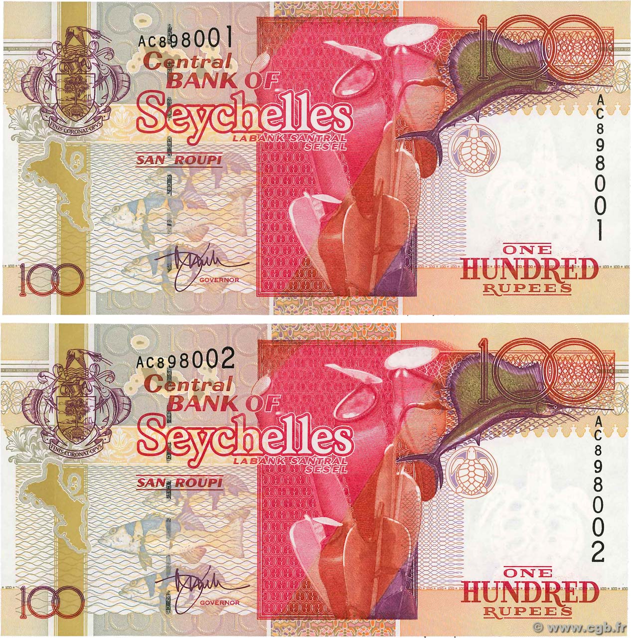 100 Rupees Consécutifs SEYCHELLEN  2001 P.40a fST+