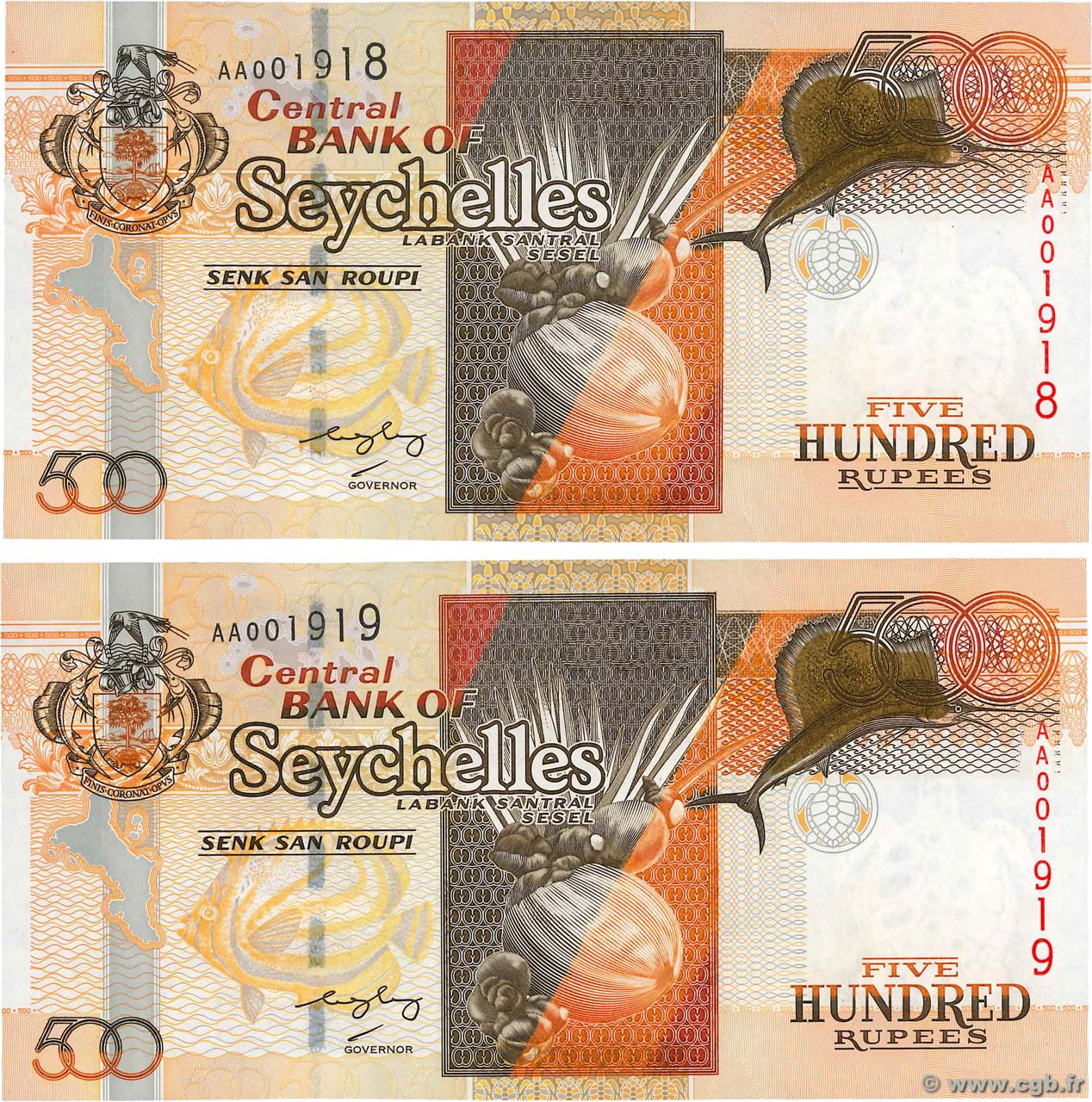 500 Rupees Petit numéro SEYCHELLES  2005 P.41 UNC
