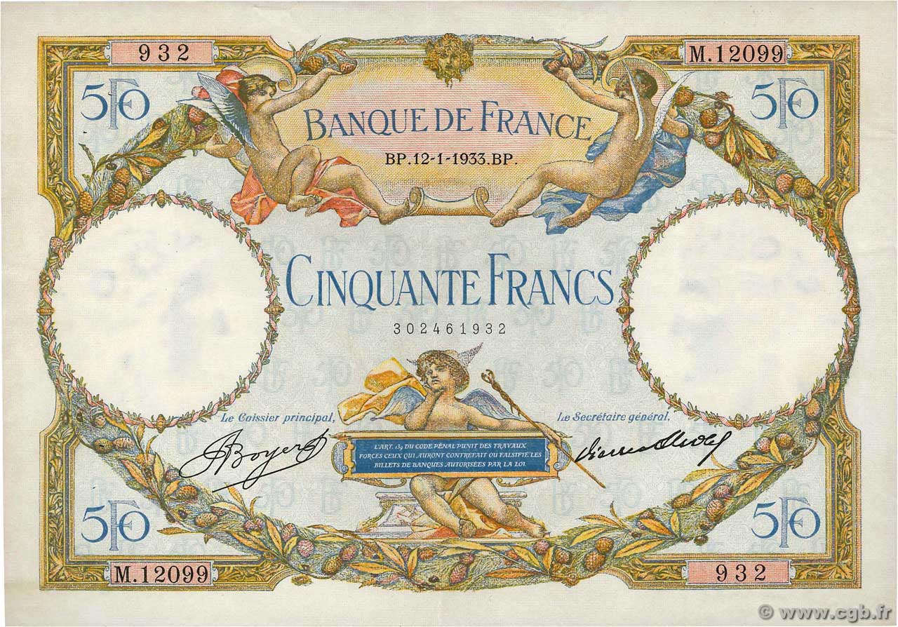 50 Francs LUC OLIVIER MERSON type modifié FRANCE  1933 F.16.04 pr.SUP