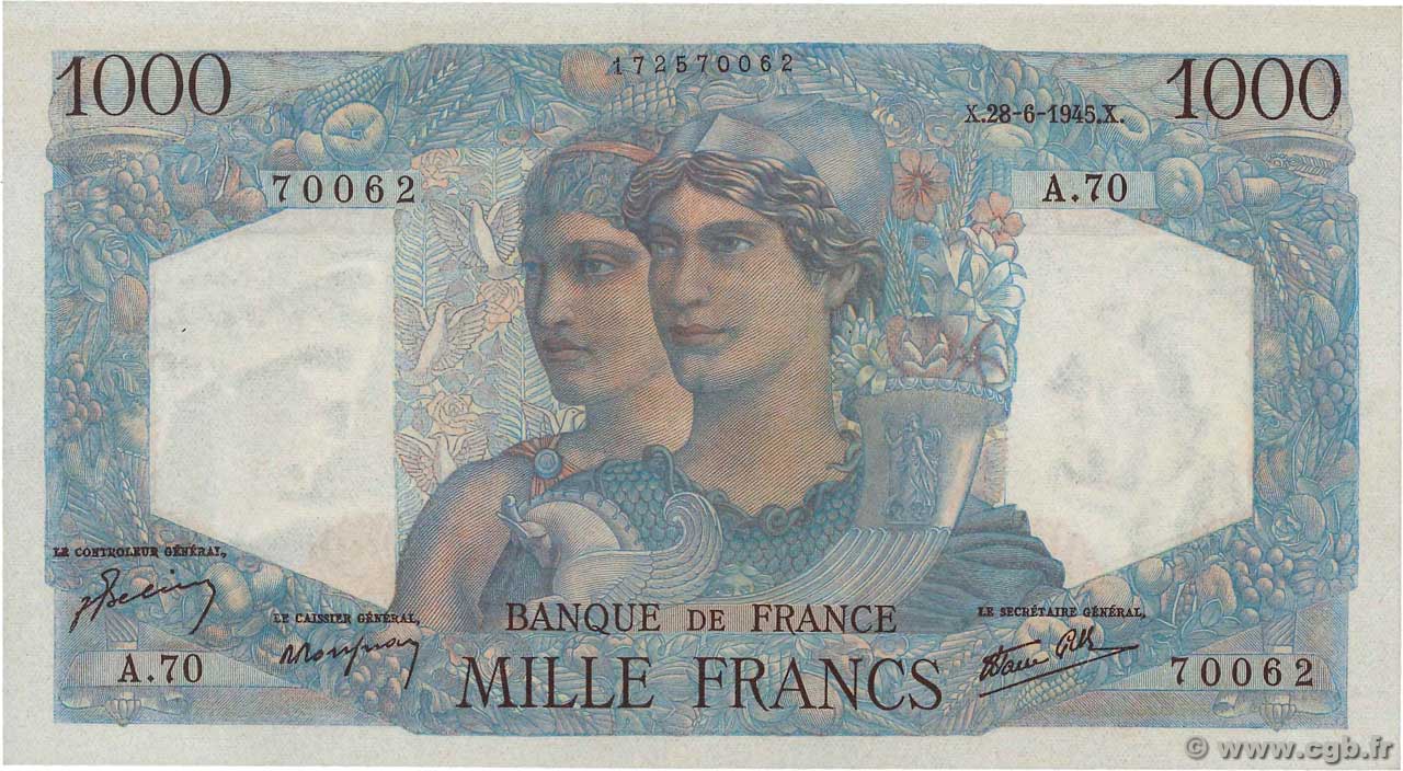 1000 Francs MINERVE ET HERCULE FRANCIA  1945 F.41.05 SC
