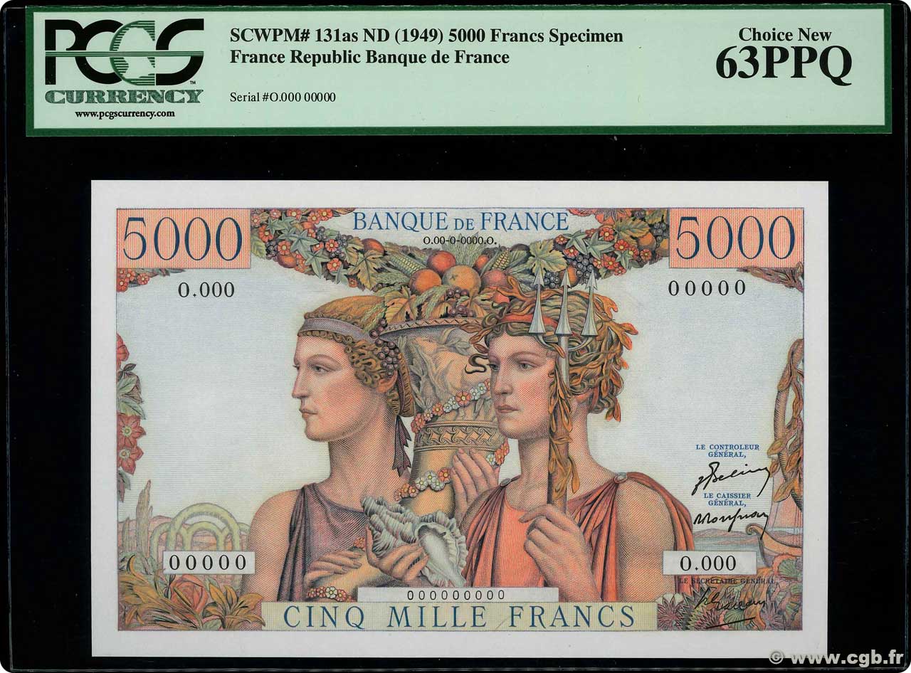 5000 Francs TERRE ET MER Épreuve FRANKREICH  1949 F.48.00Ed2 ST