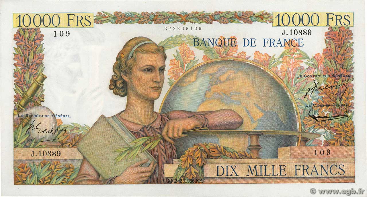 10000 Francs GÉNIE FRANÇAIS FRANCE  1956 F.50.79 SUP+