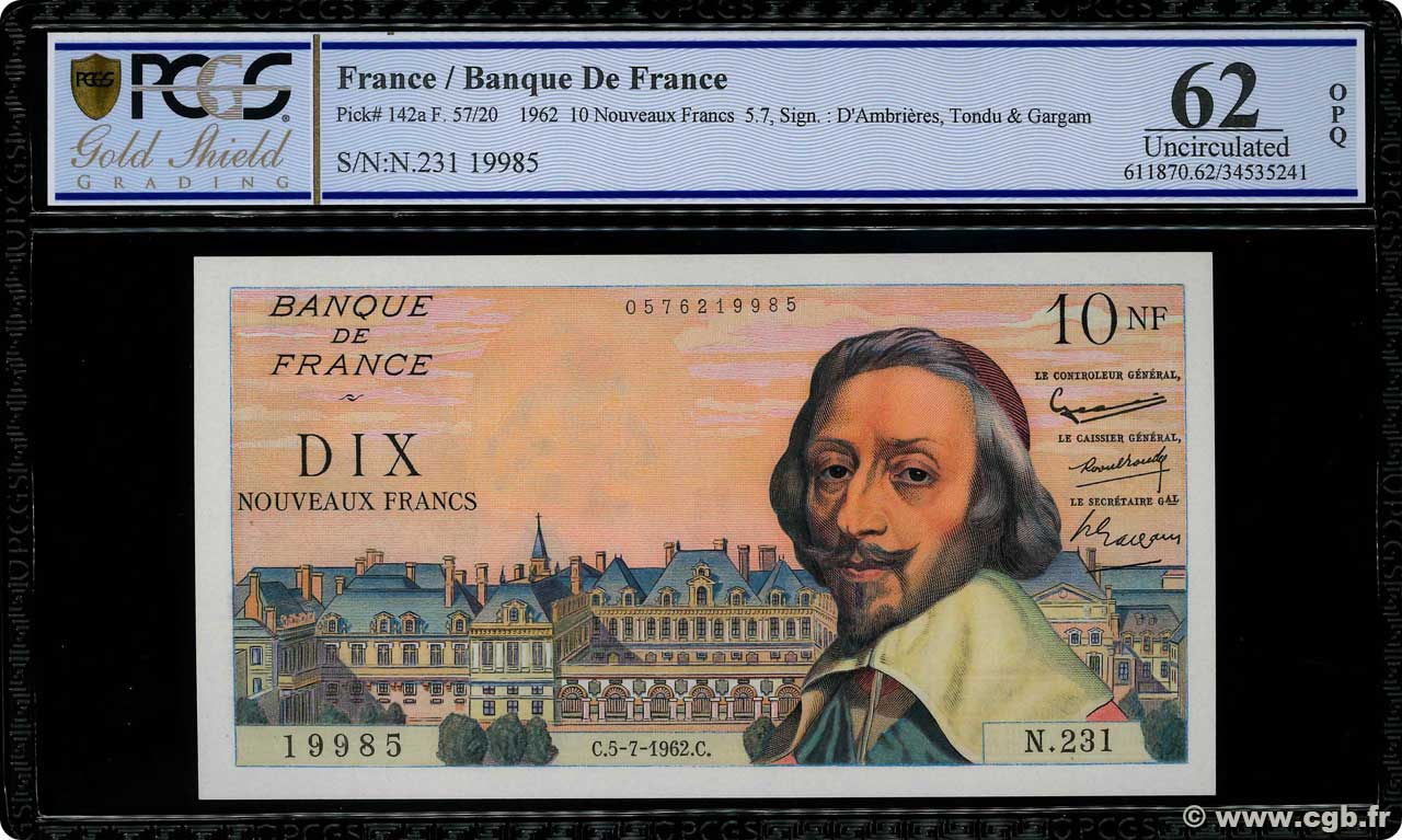 10 Nouveaux Francs RICHELIEU FRANCE  1962 F.57.20 SPL+