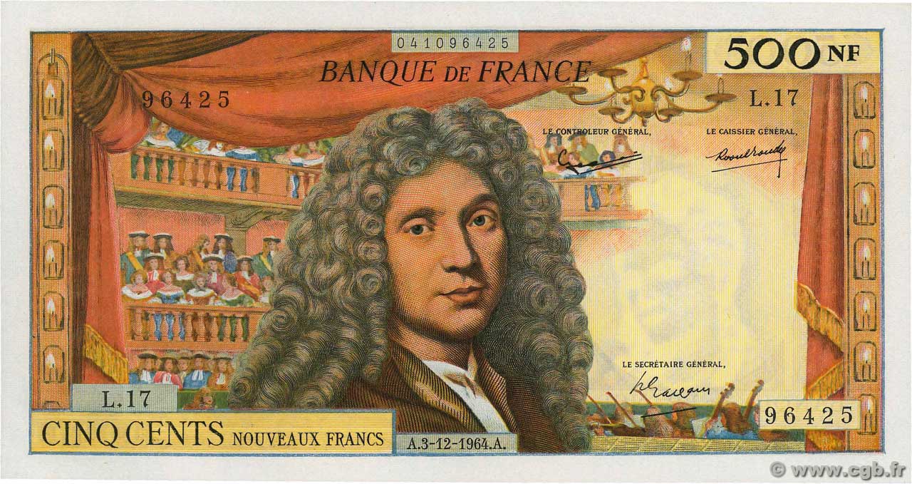 500 Nouveaux Francs MOLIÈRE FRANCE  1964 F.60.07 SUP+