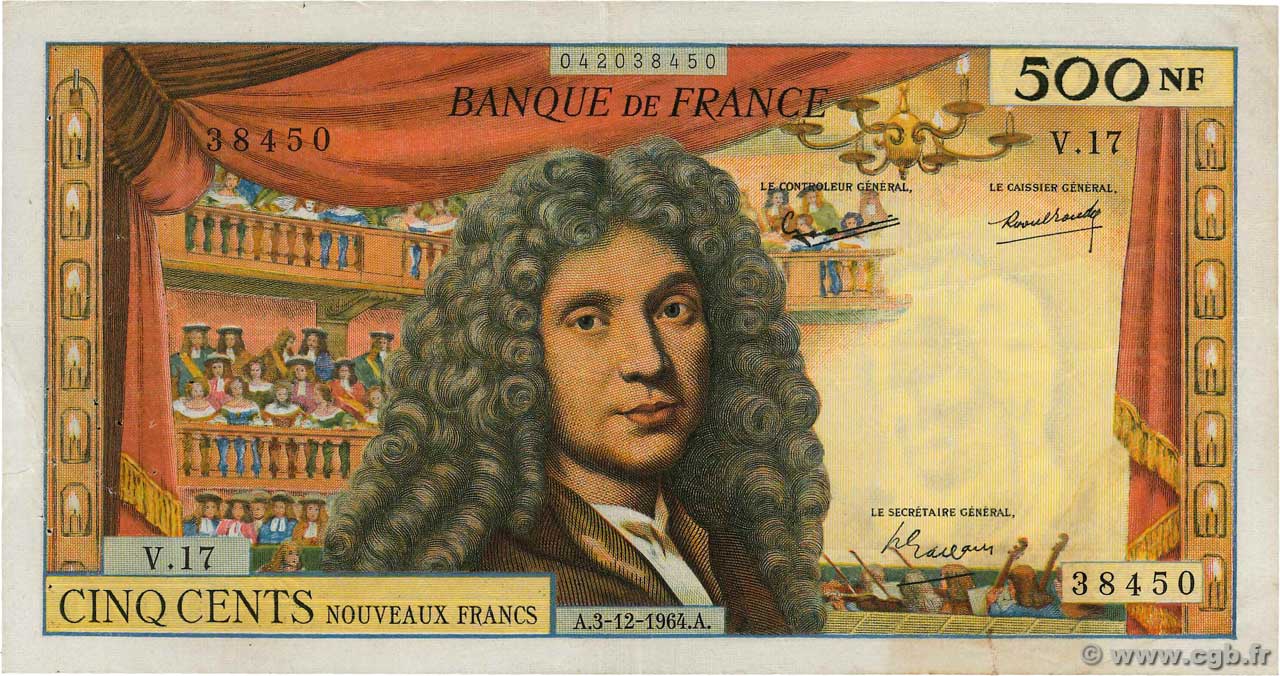 500 Nouveaux Francs MOLIÈRE FRANCE  1964 F.60.07 TB+