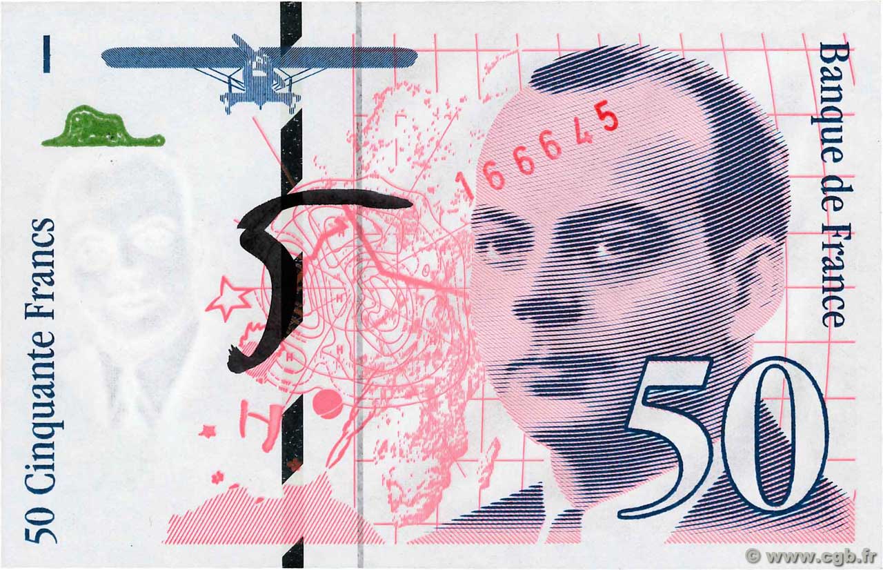 50 Francs SAINT-EXUPÉRY Sans couleurs Fauté FRANCE  1992 F.72f5.01 pr.NEUF