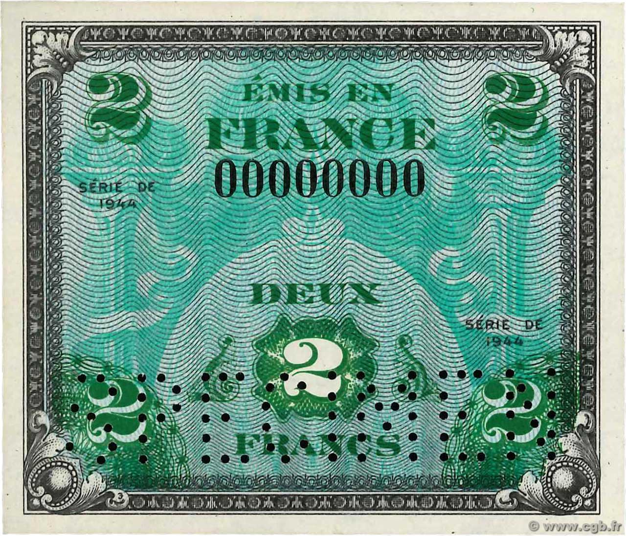 2 Francs DRAPEAU Spécimen FRANCE  1944 VF.16.00Sp pr.NEUF