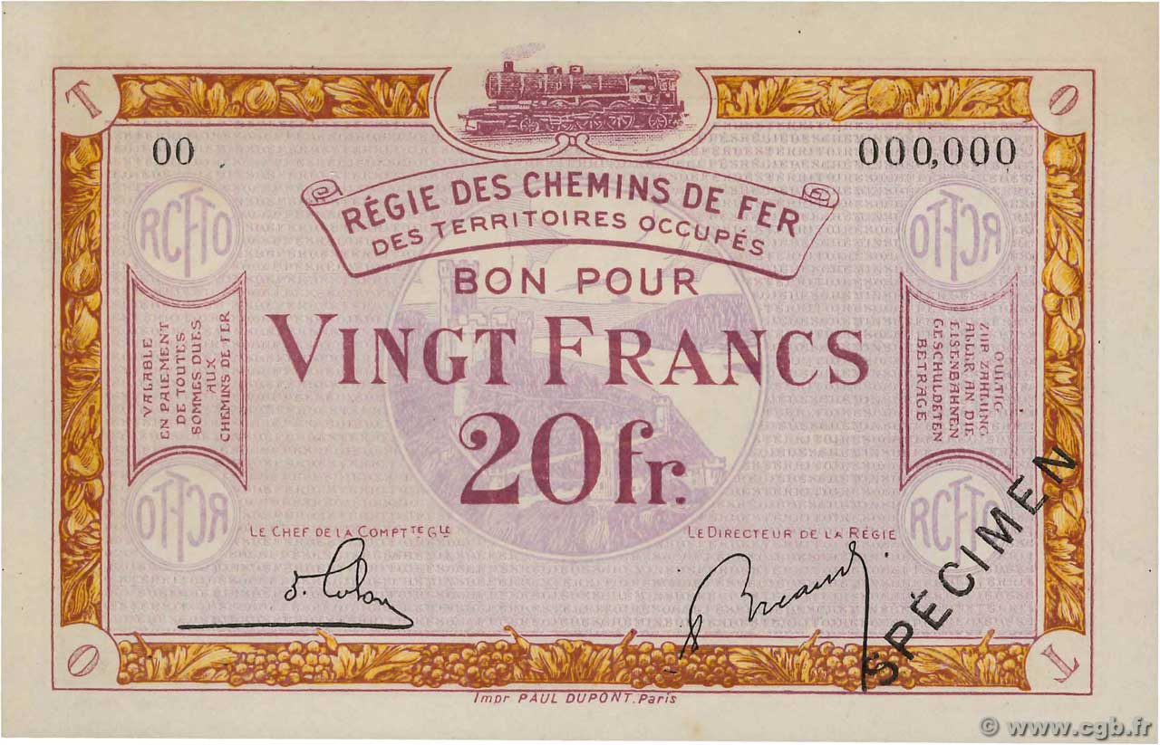 20 Francs Spécimen FRANCE regionalismo y varios  1923 JP.135.08s SC+