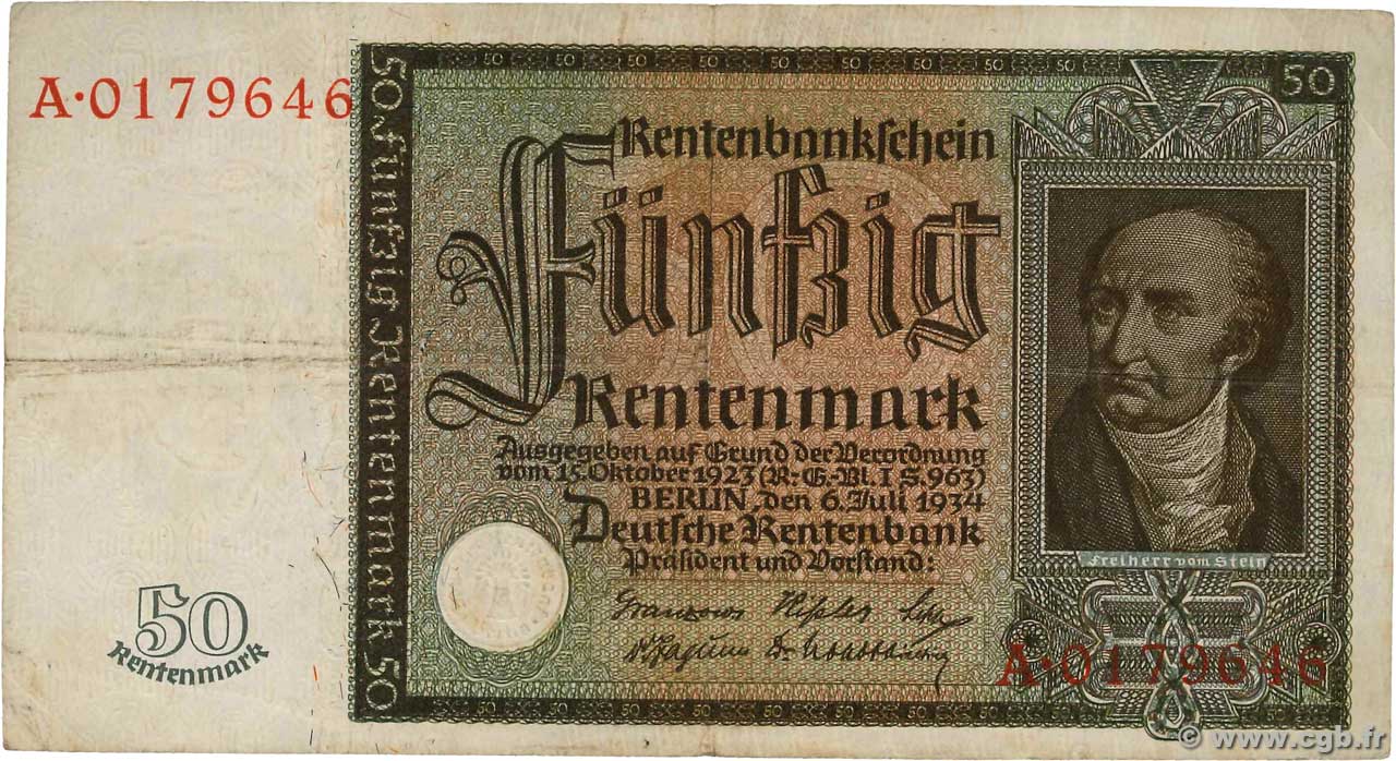 50 Rentenmark ALLEMAGNE  1934 P.172 TB