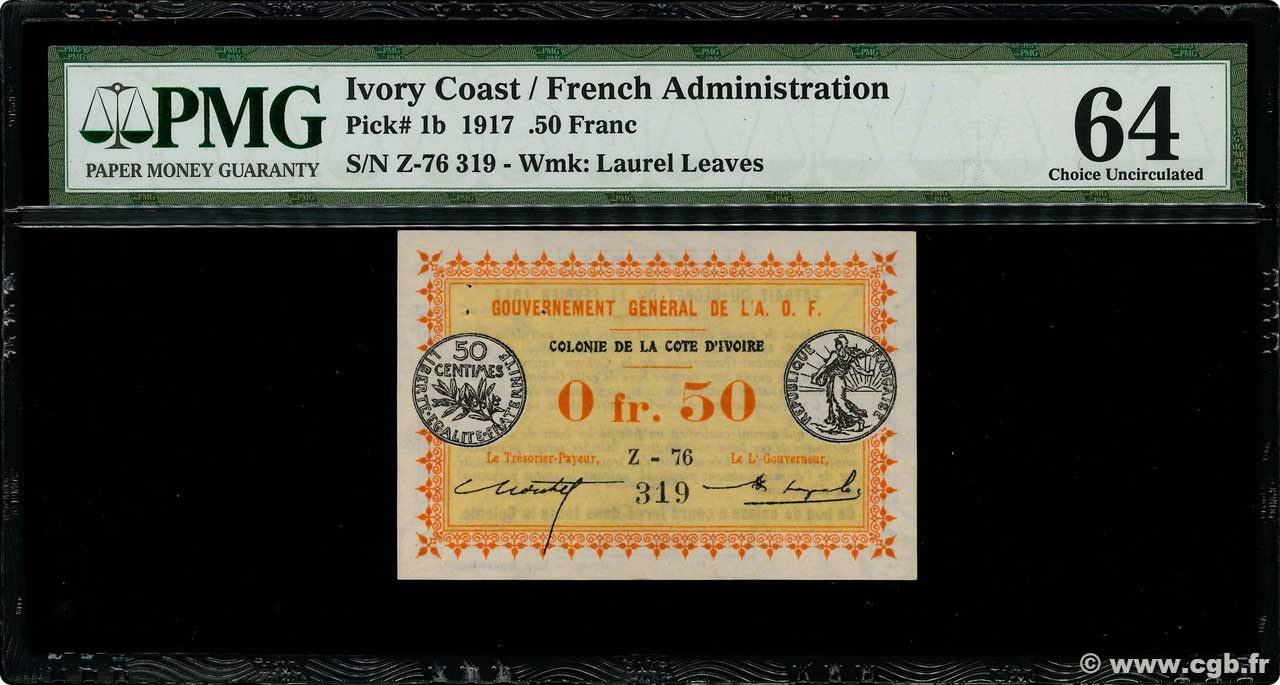 50 Centimes COTE D IVOIRE  1917 P.01b pr.SPL
