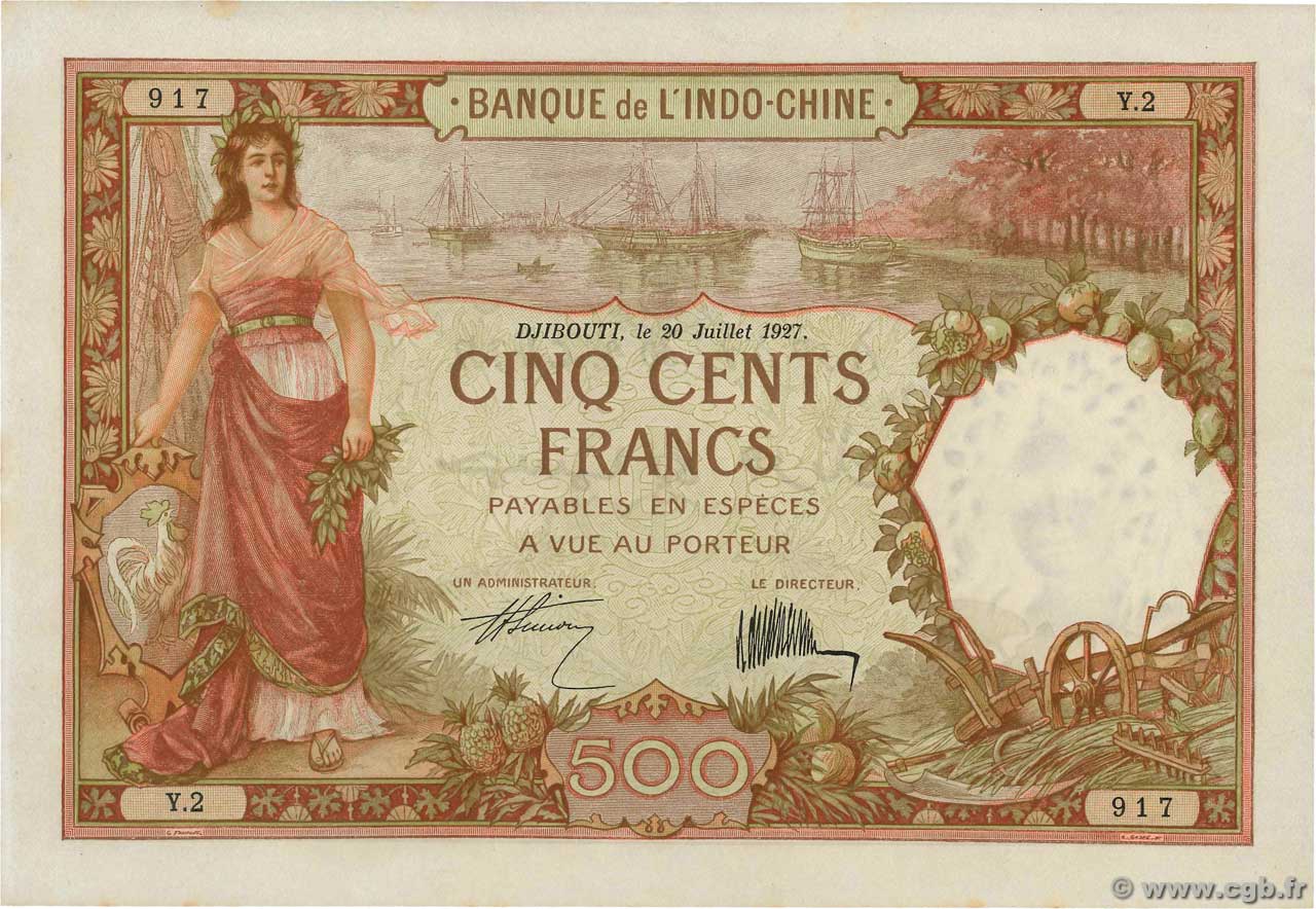 500 Francs DJIBOUTI  1927 P.09a AU