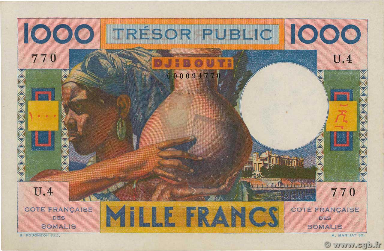 1000 Francs DJIBUTI  1952 P.28 SPL+