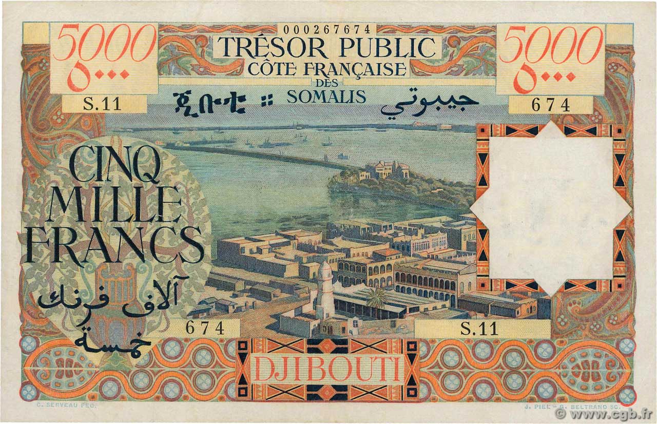 5000 Francs DJIBOUTI  1952 P.29 TTB+