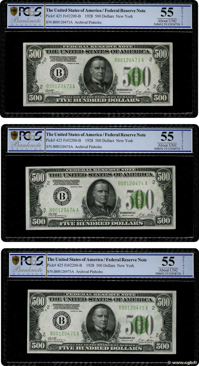 500 Dollars Consécutifs ÉTATS-UNIS D AMÉRIQUE New York 1928 P.425 pr.SPL