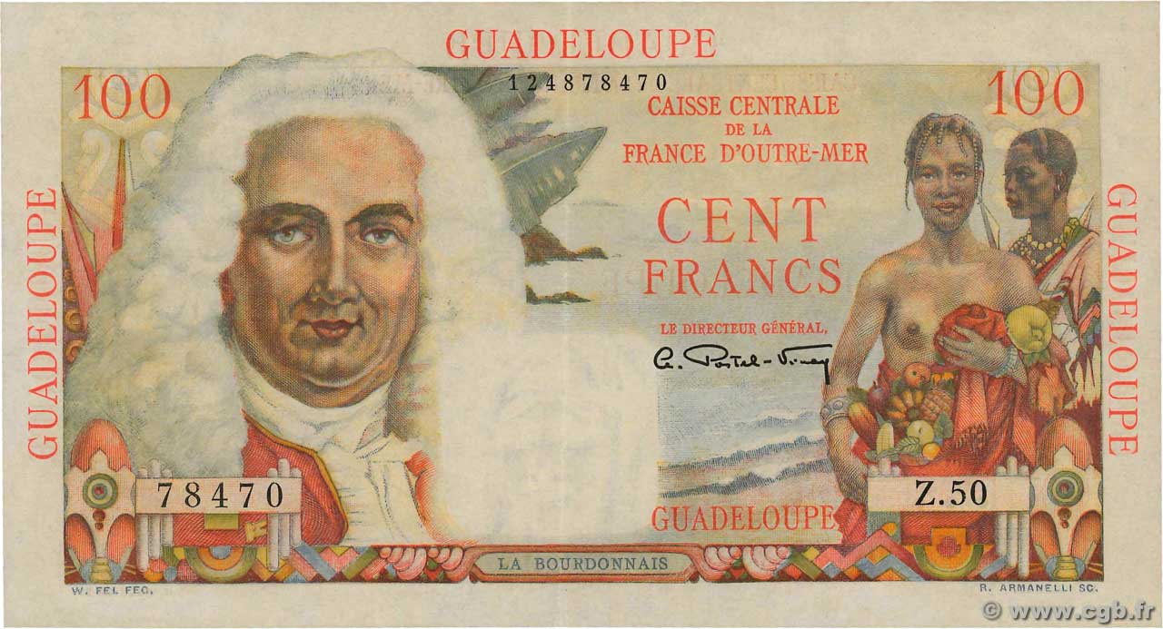 100 Francs La Bourdonnais GUADELOUPE  1946 P.35 SUP+