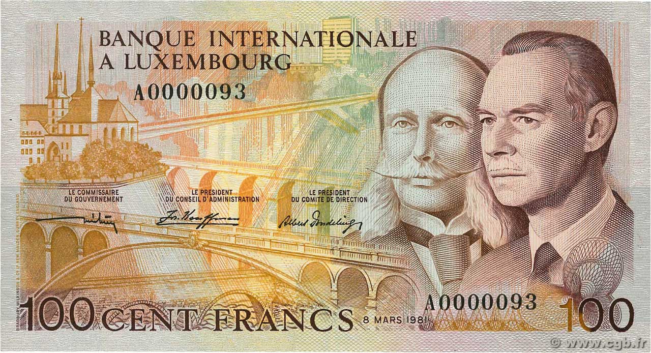 100 Francs Petit numéro LUXEMBOURG  1981 P.14A TTB+