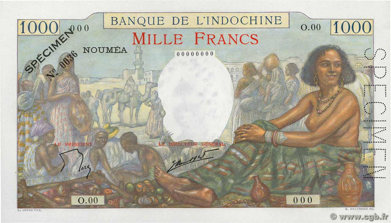 1000 Francs Spécimen NOUVELLE CALÉDONIE  1963 P.43s NEUF