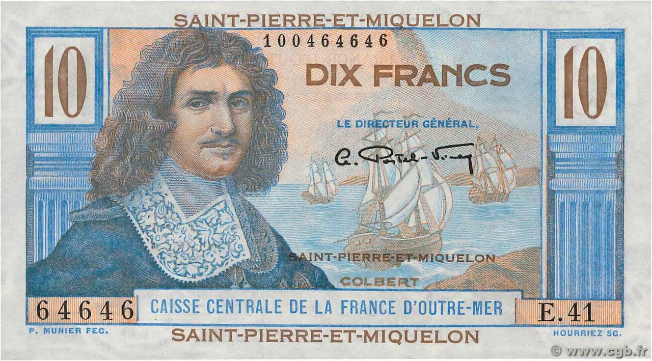 10 Francs Colbert Numéro radar SAINT PIERRE AND MIQUELON  1946 P.23 UNC