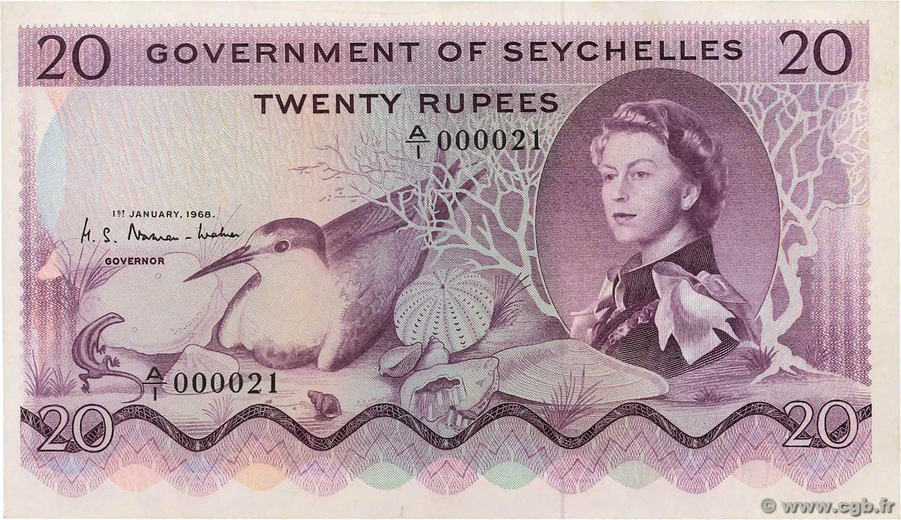 20 Rupees Petit numéro SEYCHELLES  1968 P.16a SPL