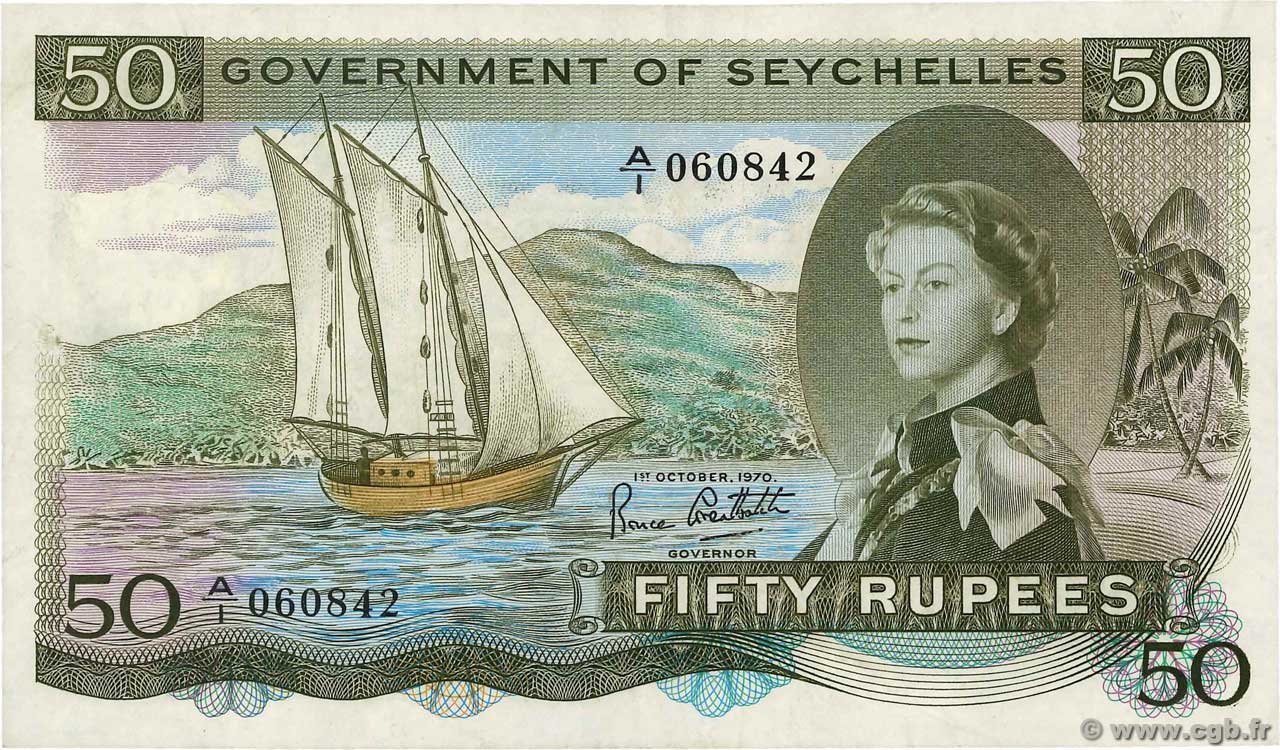 50 Rupees SEYCHELLES  1970 P.17c SPL