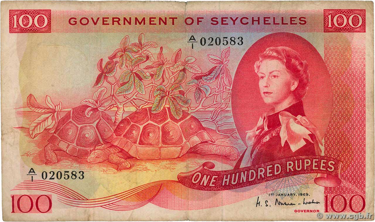100 Rupees SEYCHELLES  1969 P.18b RC+