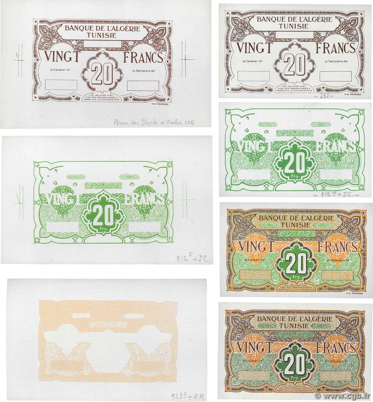 20 Francs Épreuve TUNESIEN  1948 P.22p VZ+