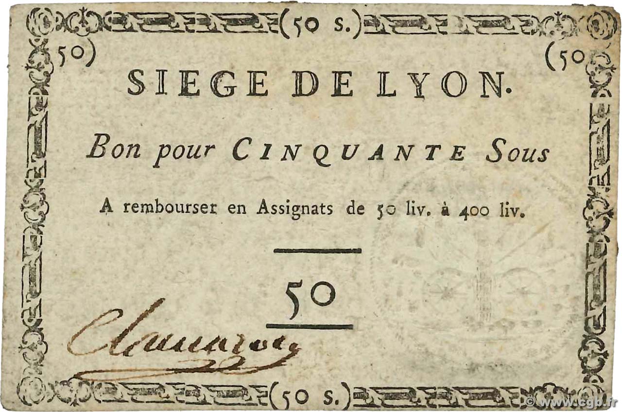 50 Sous FRANCE regionalism and miscellaneous Lyon 1793 Kol.137b VF