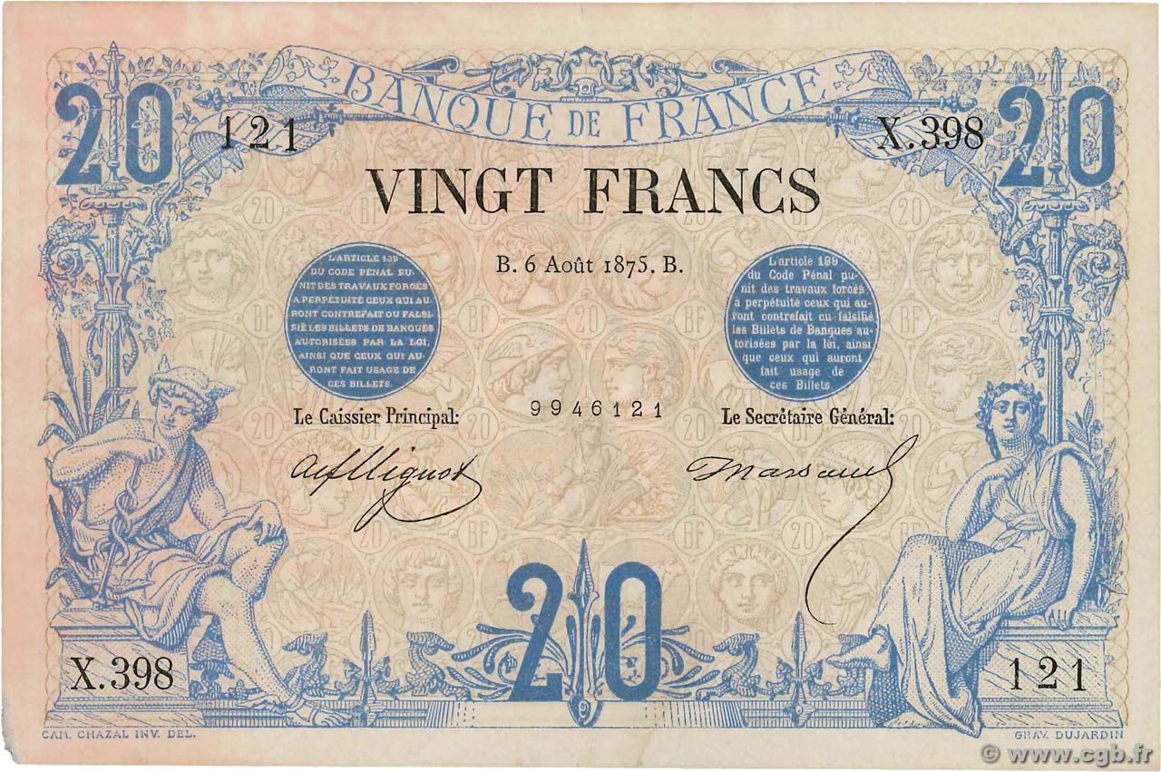 20 Francs NOIR FRANCIA  1875 F.09.02 MBC