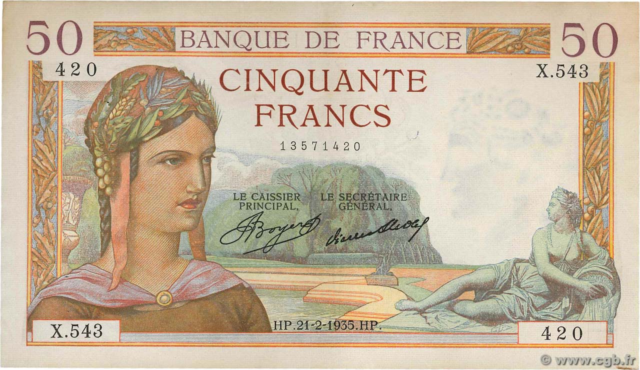 50 Francs CÉRÈS FRANCIA  1935 F.17.04 MBC+