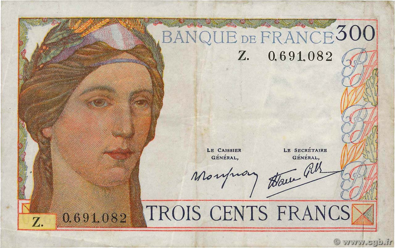 300 Francs FRANKREICH  1939 F.29.03 SS